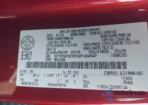 2016 Ford F-150 Xlt from USA, damaged, VIN 1FTEW1EPXGFC84647